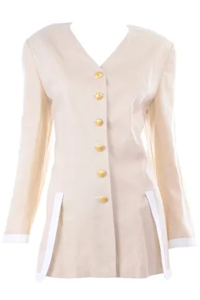 1990s Margaretha Ley Vintage Escada Linen Jacket with White Trim