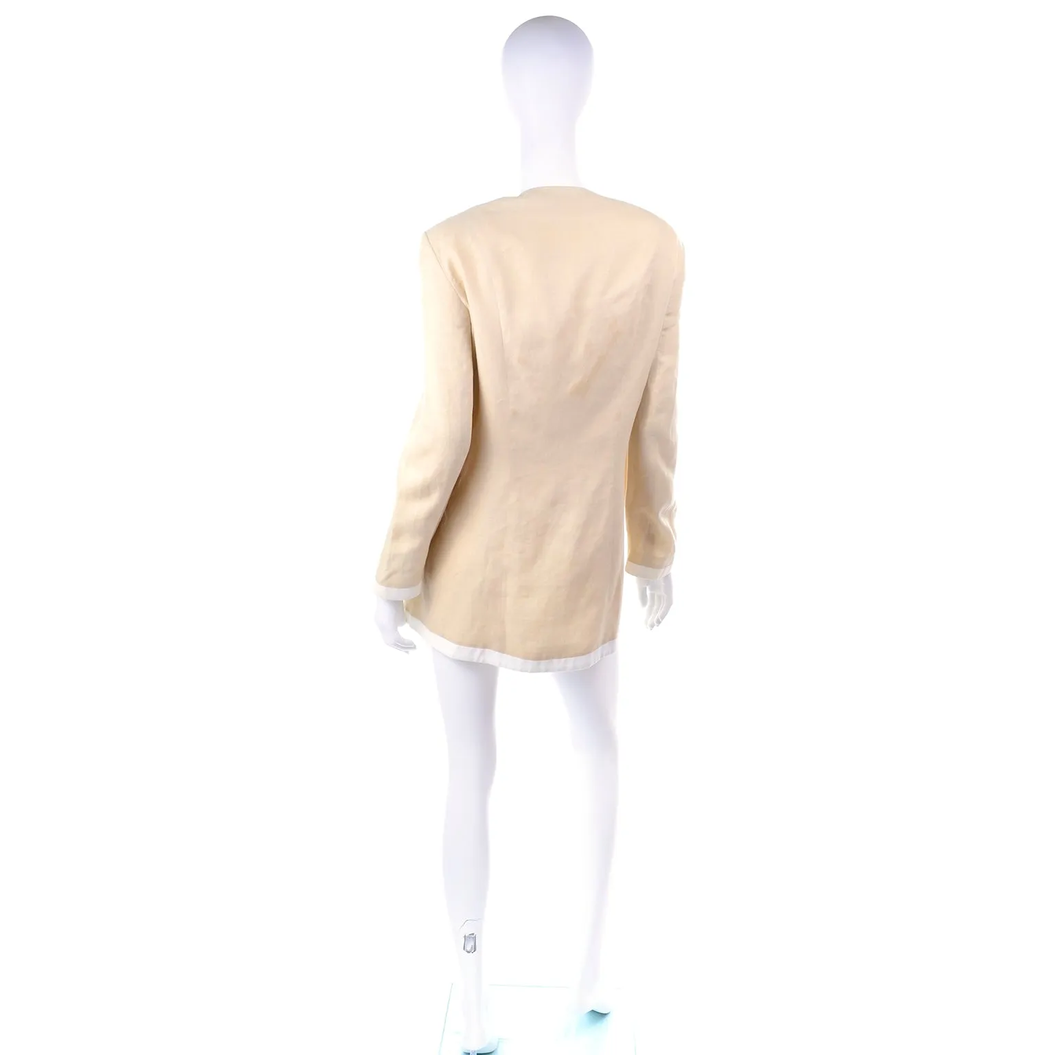 1990s Margaretha Ley Vintage Escada Linen Jacket with White Trim
