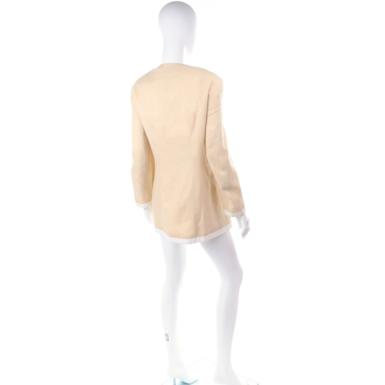 1990s Margaretha Ley Vintage Escada Linen Jacket with White Trim