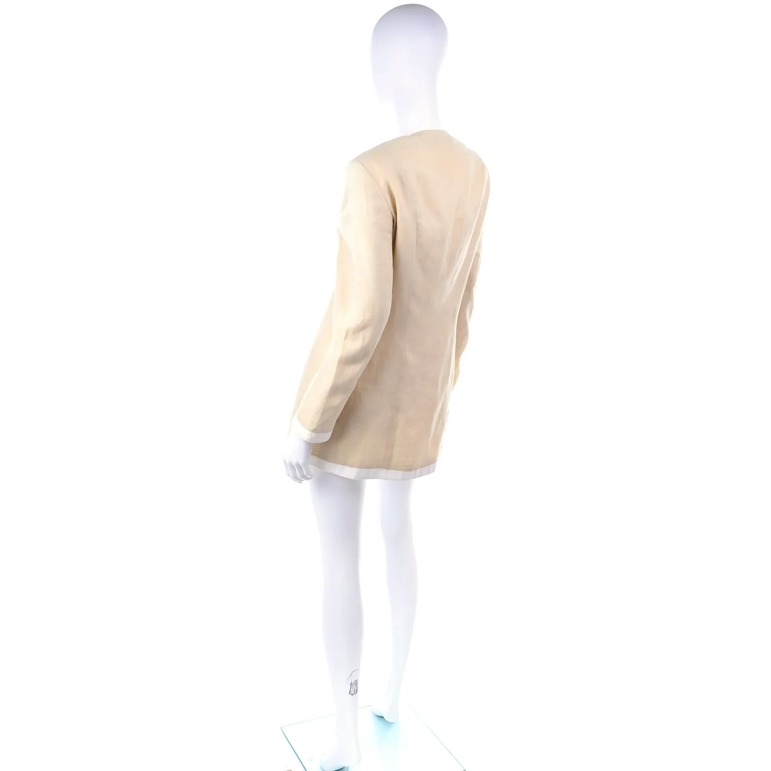 1990s Margaretha Ley Vintage Escada Linen Jacket with White Trim