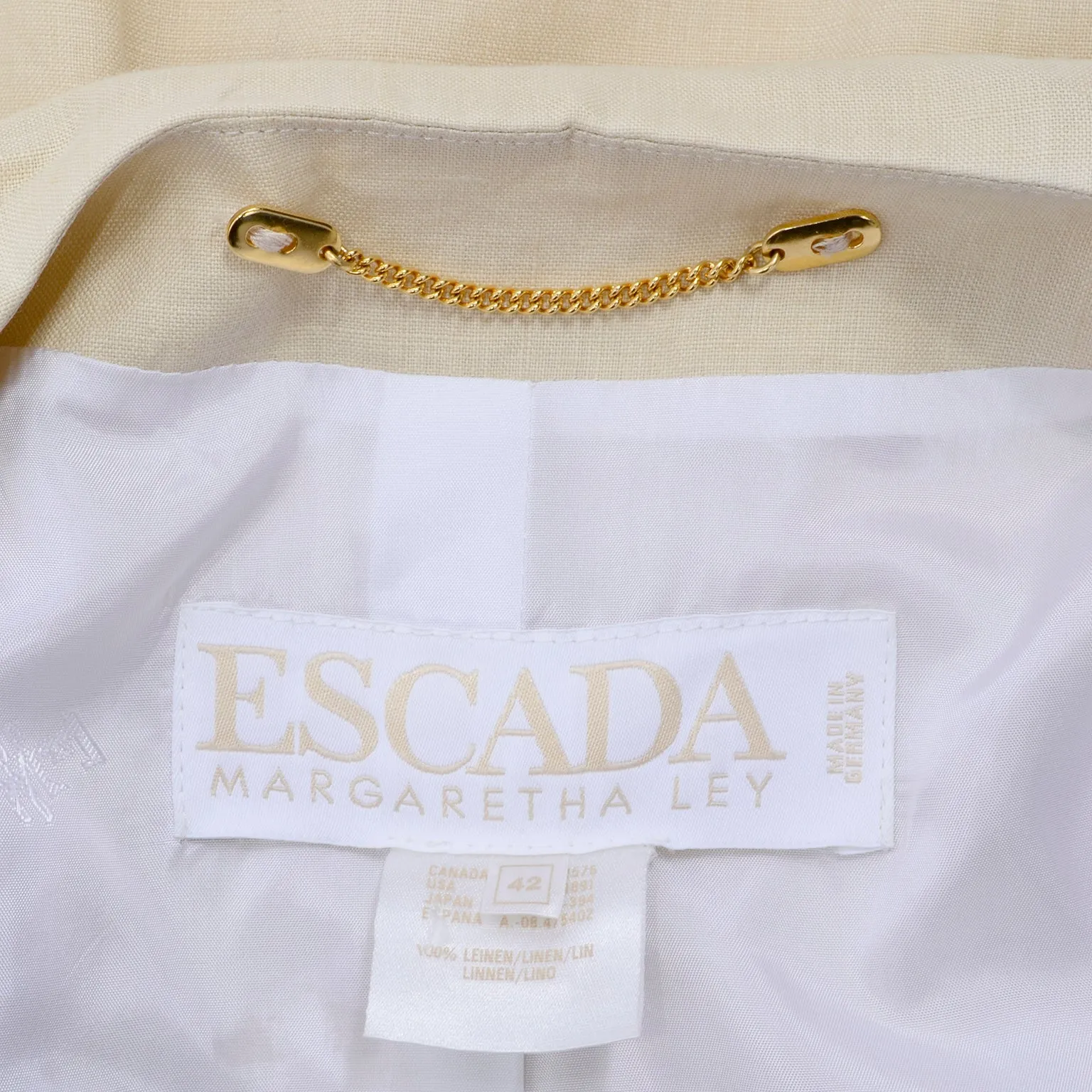 1990s Margaretha Ley Vintage Escada Linen Jacket with White Trim