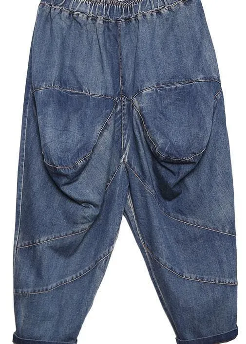 Autumn old casual pants big pockets denim blue harem pants