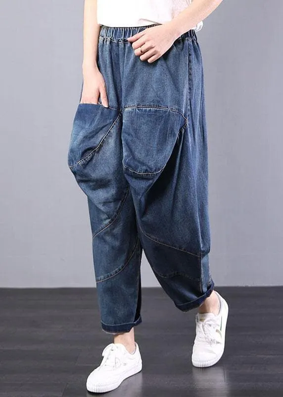 Autumn old casual pants big pockets denim blue harem pants