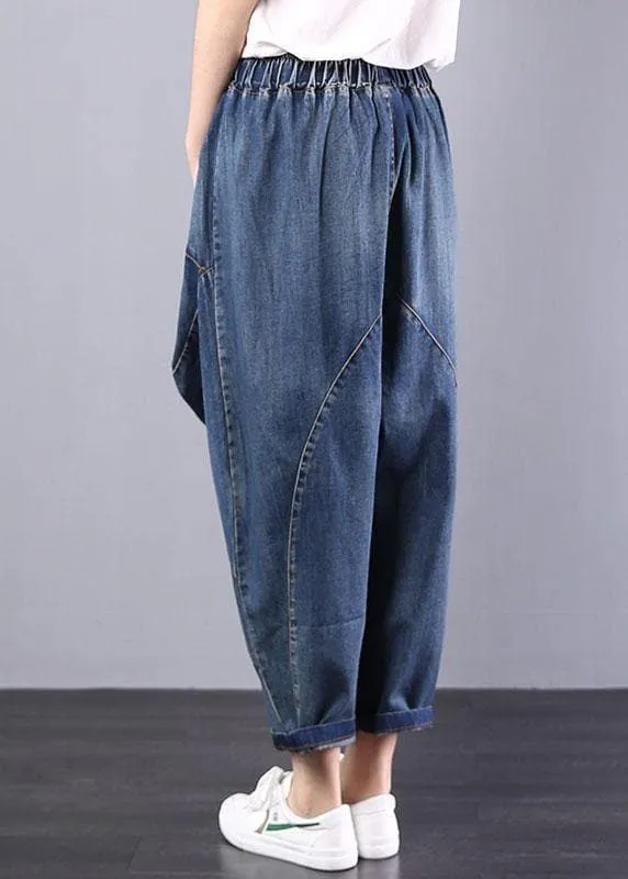 Autumn old casual pants big pockets denim blue harem pants