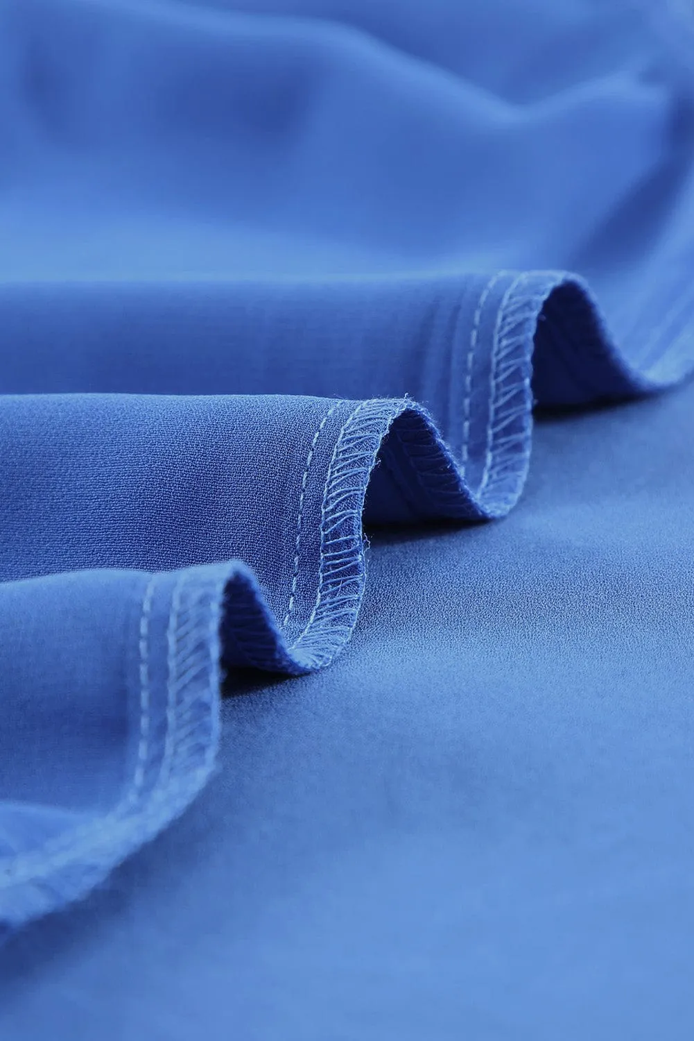 Blue Flutter Sleeve V-Neck Pleated Tunic Blouse