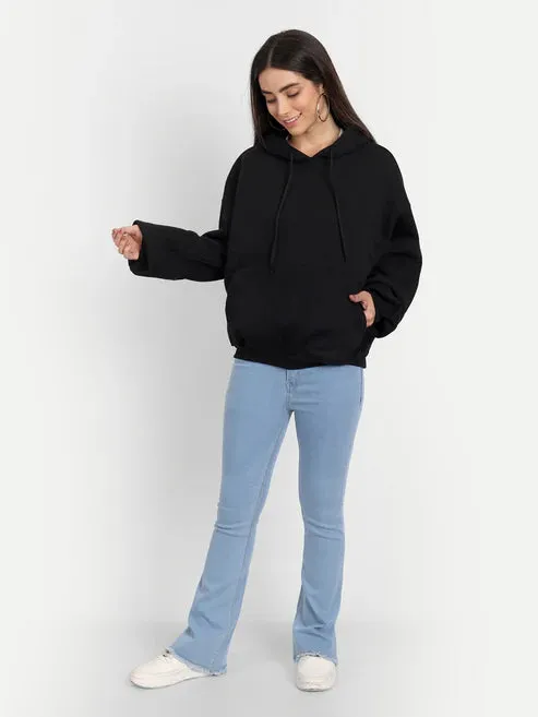 Classic Black Hooded Pullover Sweatshirt with Pockets