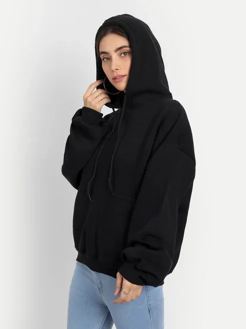 Classic Black Hooded Pullover Sweatshirt with Pockets