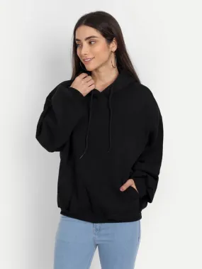 Classic Black Hooded Pullover Sweatshirt with Pockets