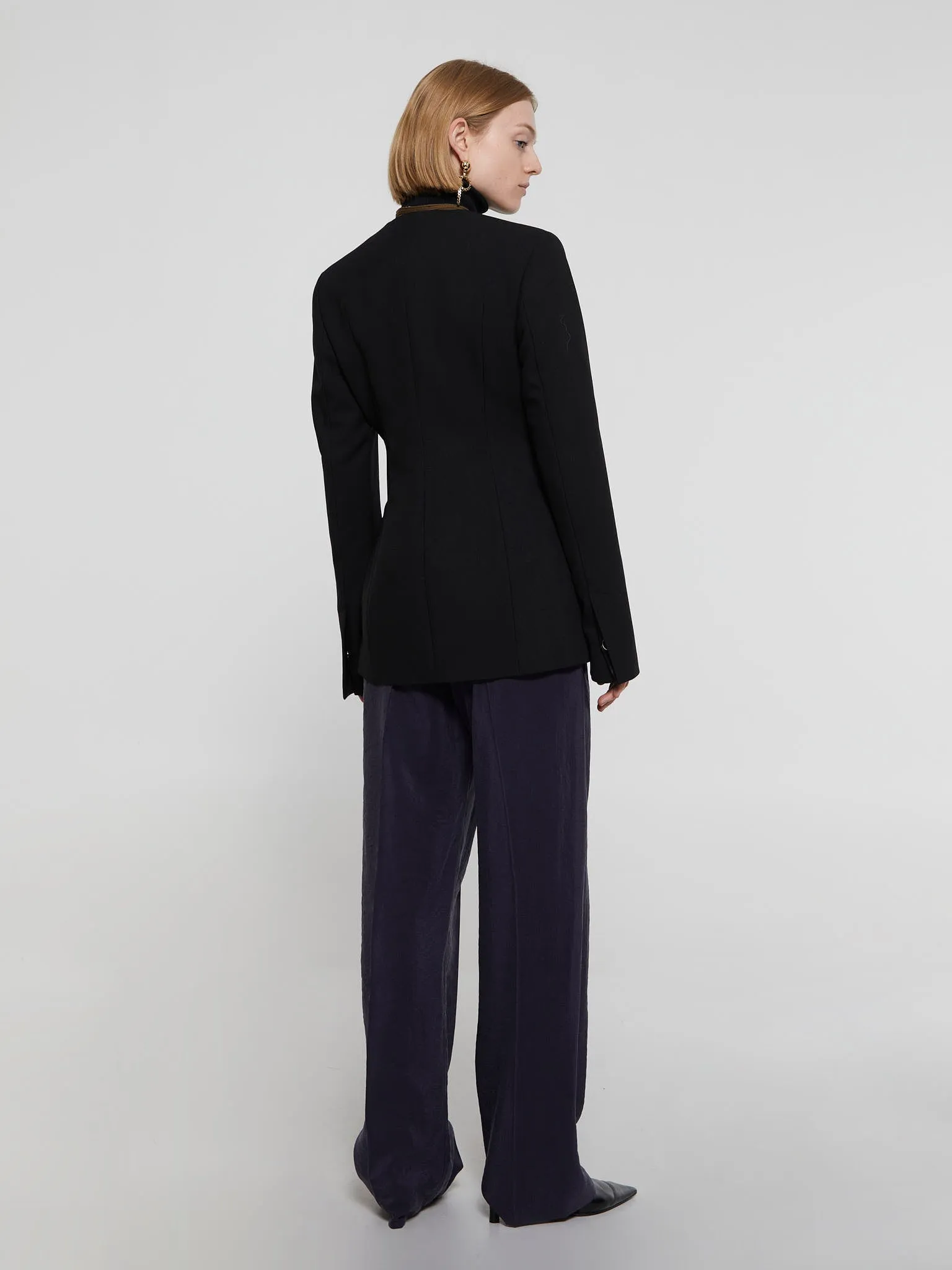 Collarless Cinched Jacket in Black