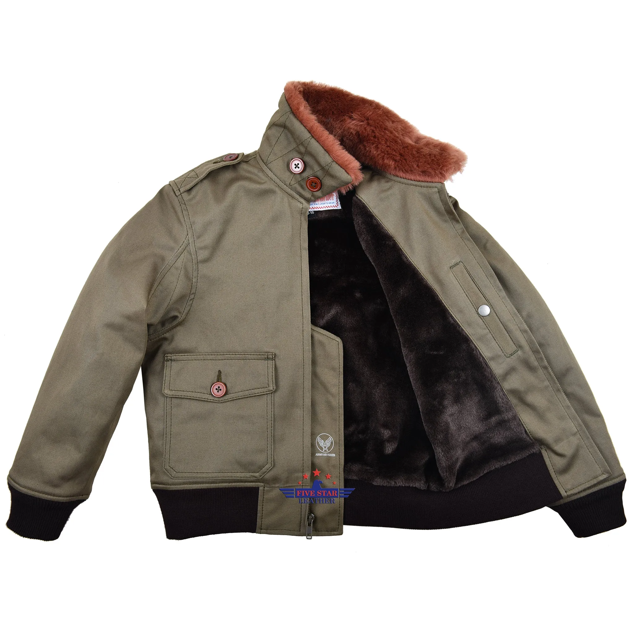 FiveStar Leather Kids Type B-10 Jacket Olive Green Cotton Twill