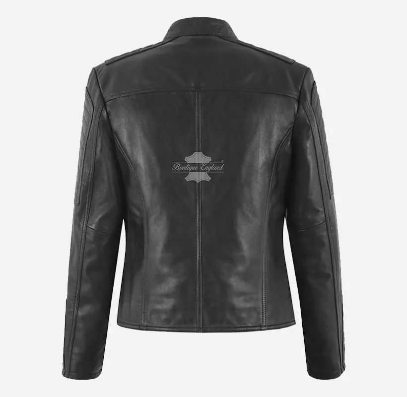 HALOA Ladies Black Biker Leather Jacket Slim Fit Leather Jacket