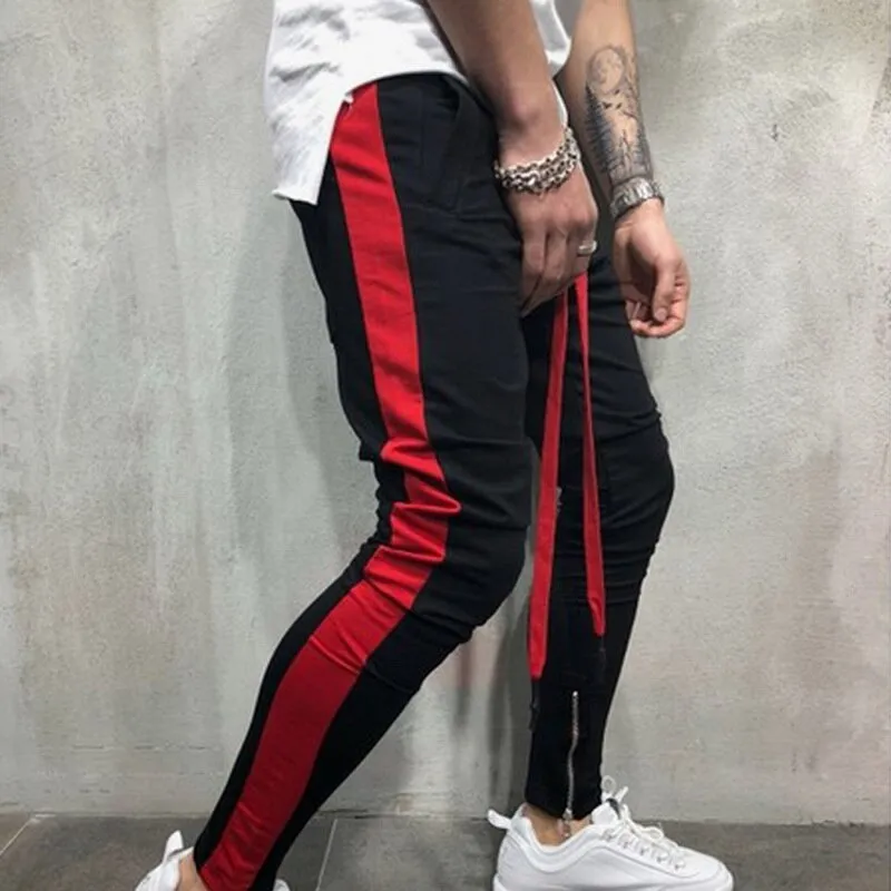Men's Fitness Black & Red Joggers Sweatpants