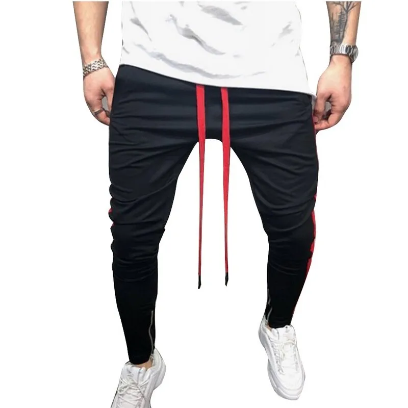 Men's Fitness Black & Red Joggers Sweatpants