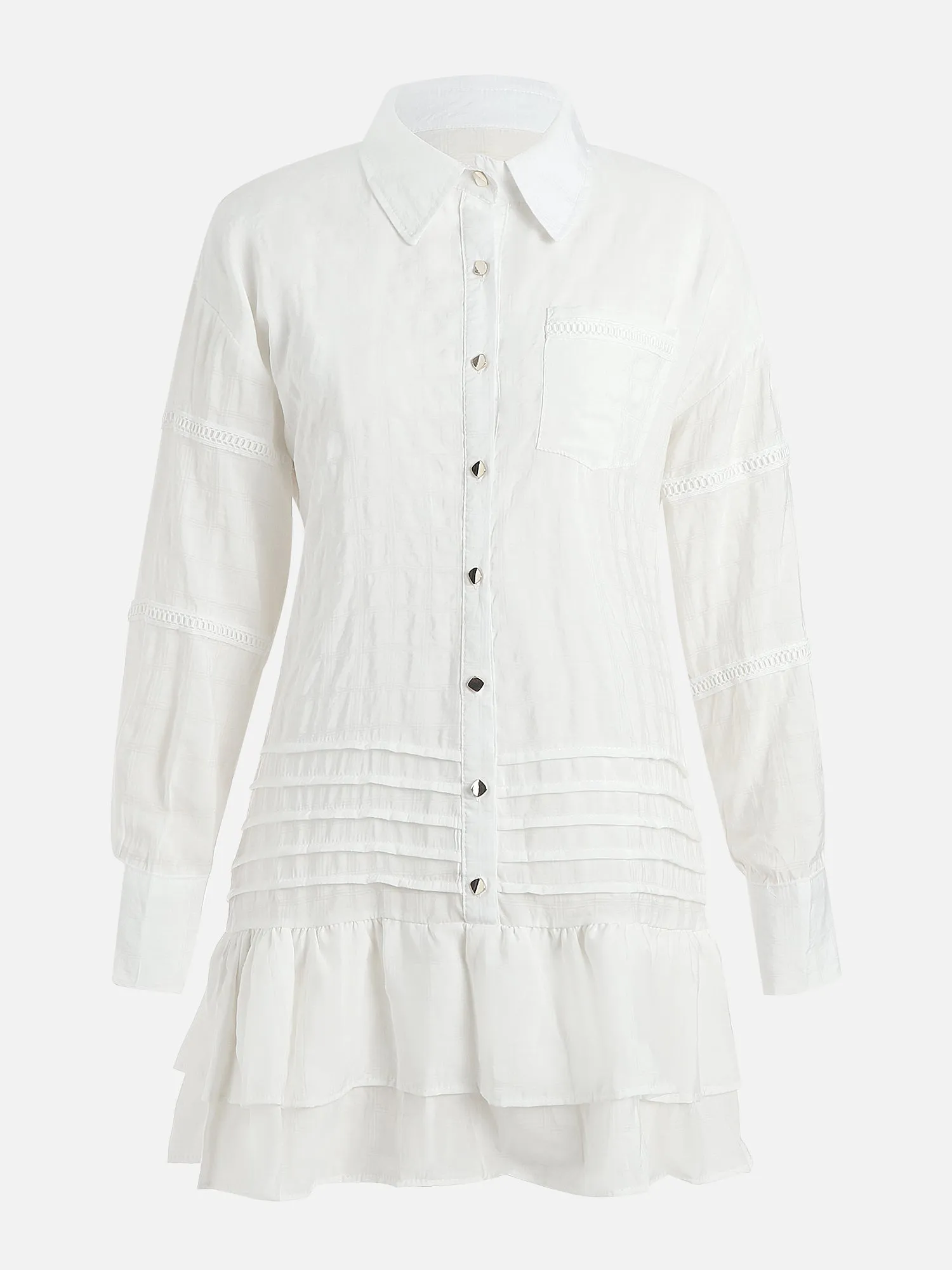Monaco Pleated Metallic Shirt Dress (White)