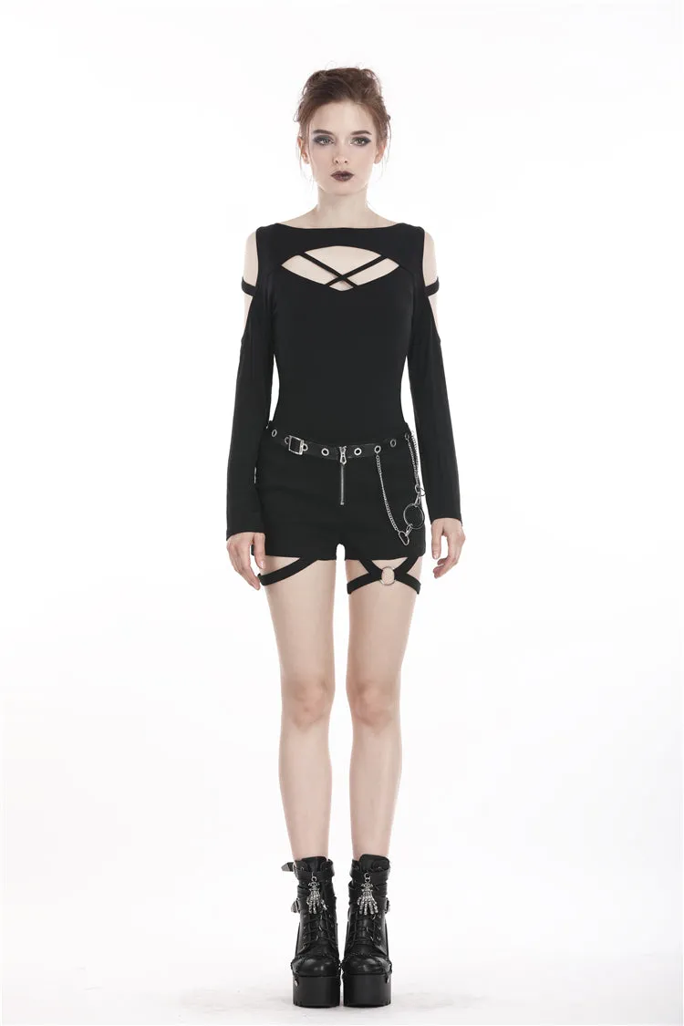 Punk Black daily long sleeves women T-shirt TW206