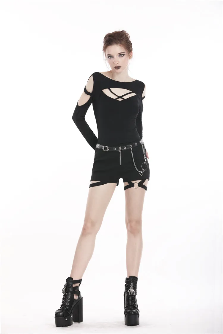 Punk Black daily long sleeves women T-shirt TW206