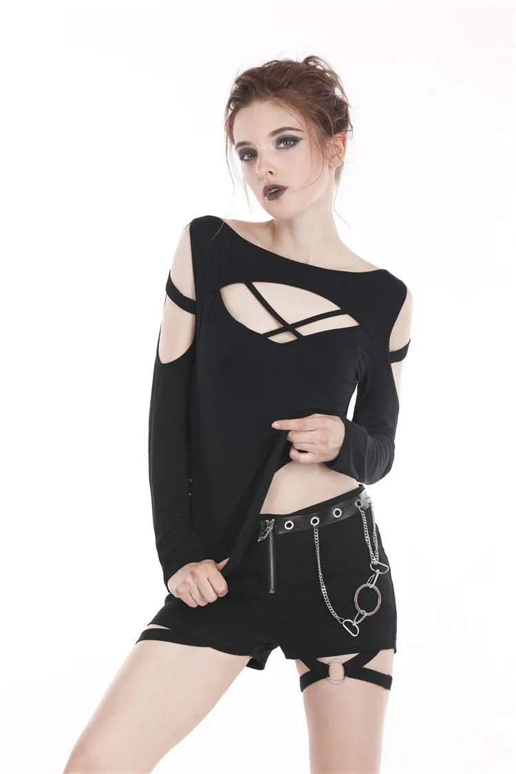 Punk Black daily long sleeves women T-shirt TW206