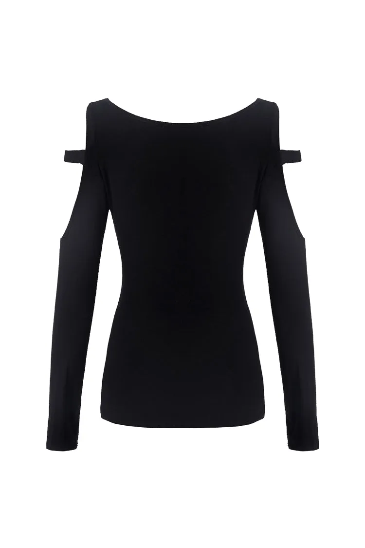 Punk Black daily long sleeves women T-shirt TW206