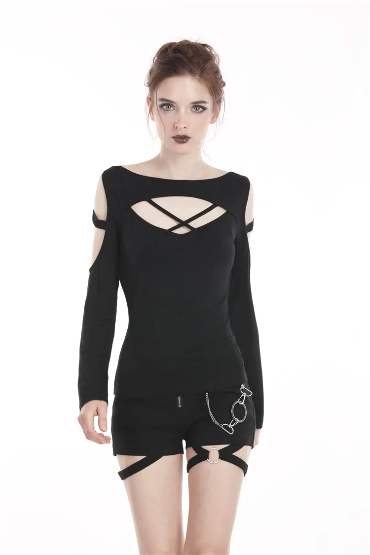 Punk Black daily long sleeves women T-shirt TW206
