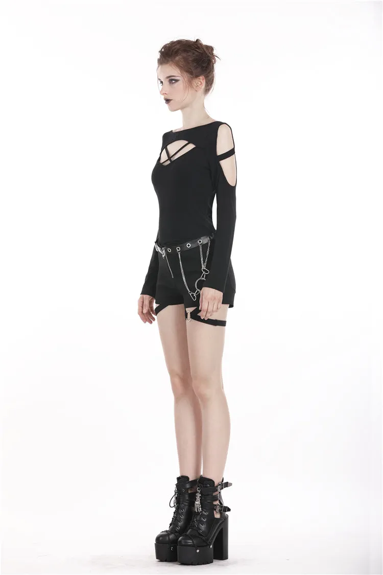 Punk Black daily long sleeves women T-shirt TW206