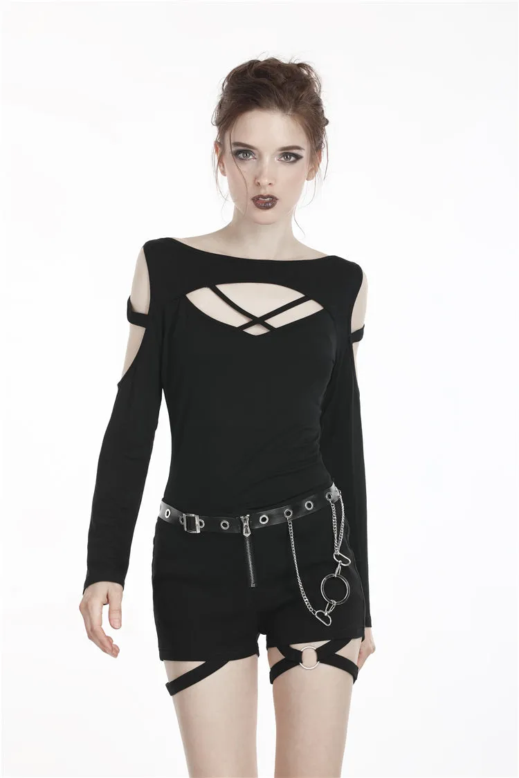 Punk Black daily long sleeves women T-shirt TW206