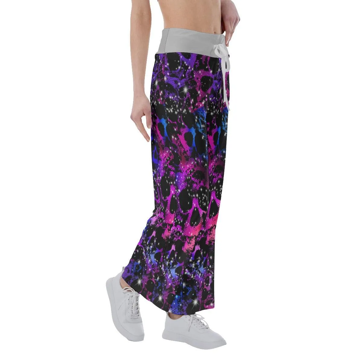 Skull Galaxy Pink Pajama Pants Print Palazzo Lounge