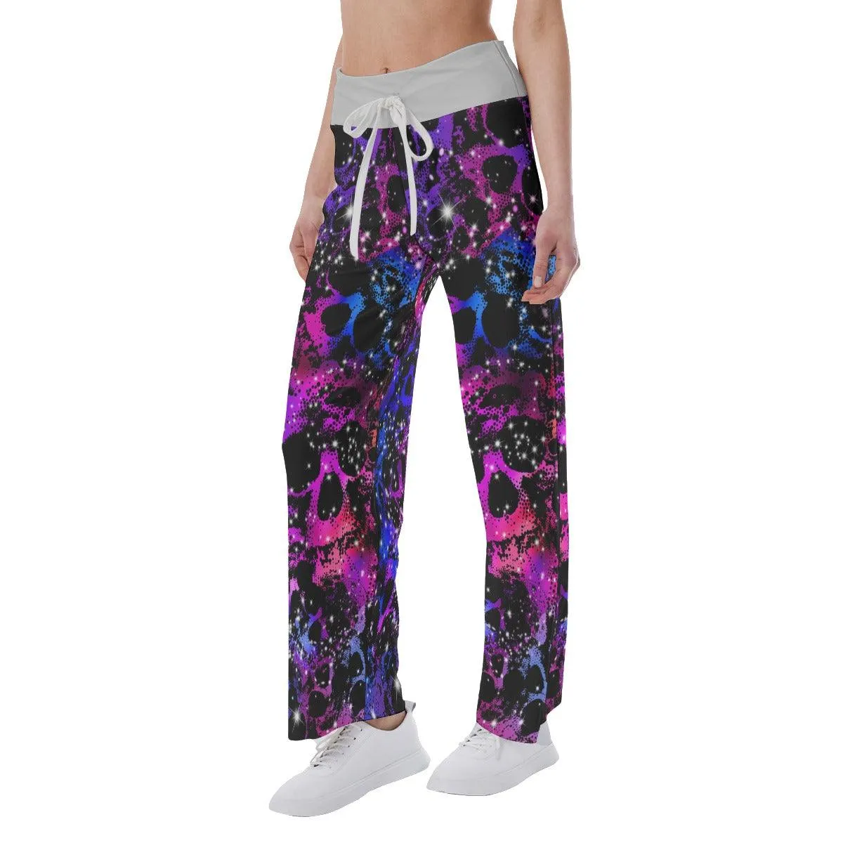 Skull Galaxy Pink Pajama Pants Print Palazzo Lounge