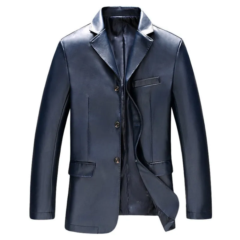 Spring Autumn Men's Leather Jacket Casual PU Blazer Jacket