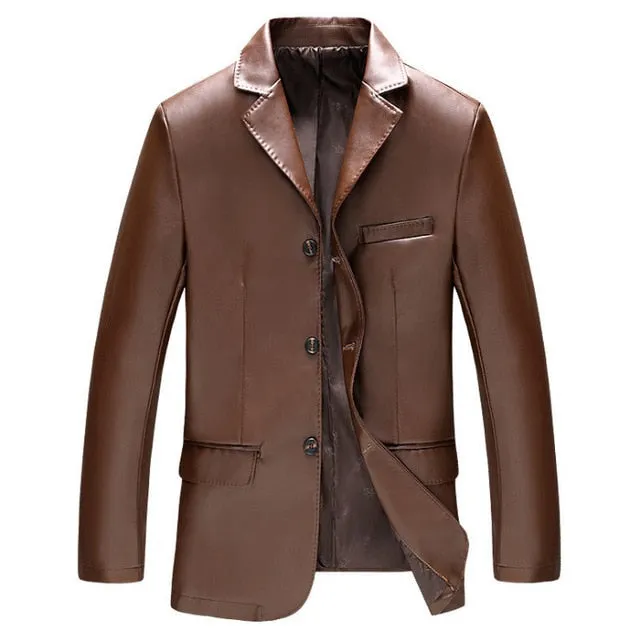 Spring Autumn Men's Leather Jacket Casual PU Blazer Jacket