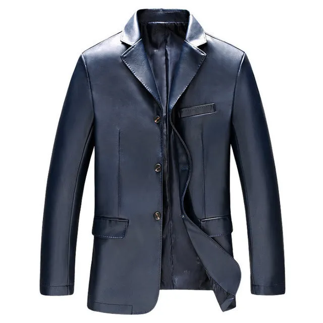 Spring Autumn Men's Leather Jacket Casual PU Blazer Jacket