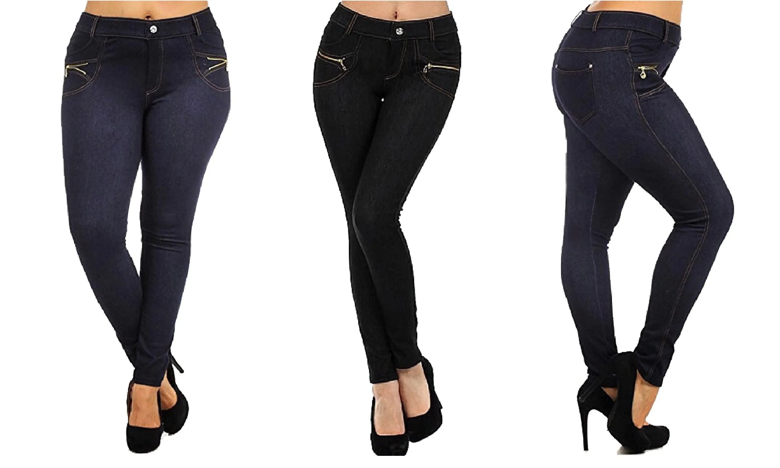 Stretchy & Soft Skinny Jean Leggings (Zipper Accent)