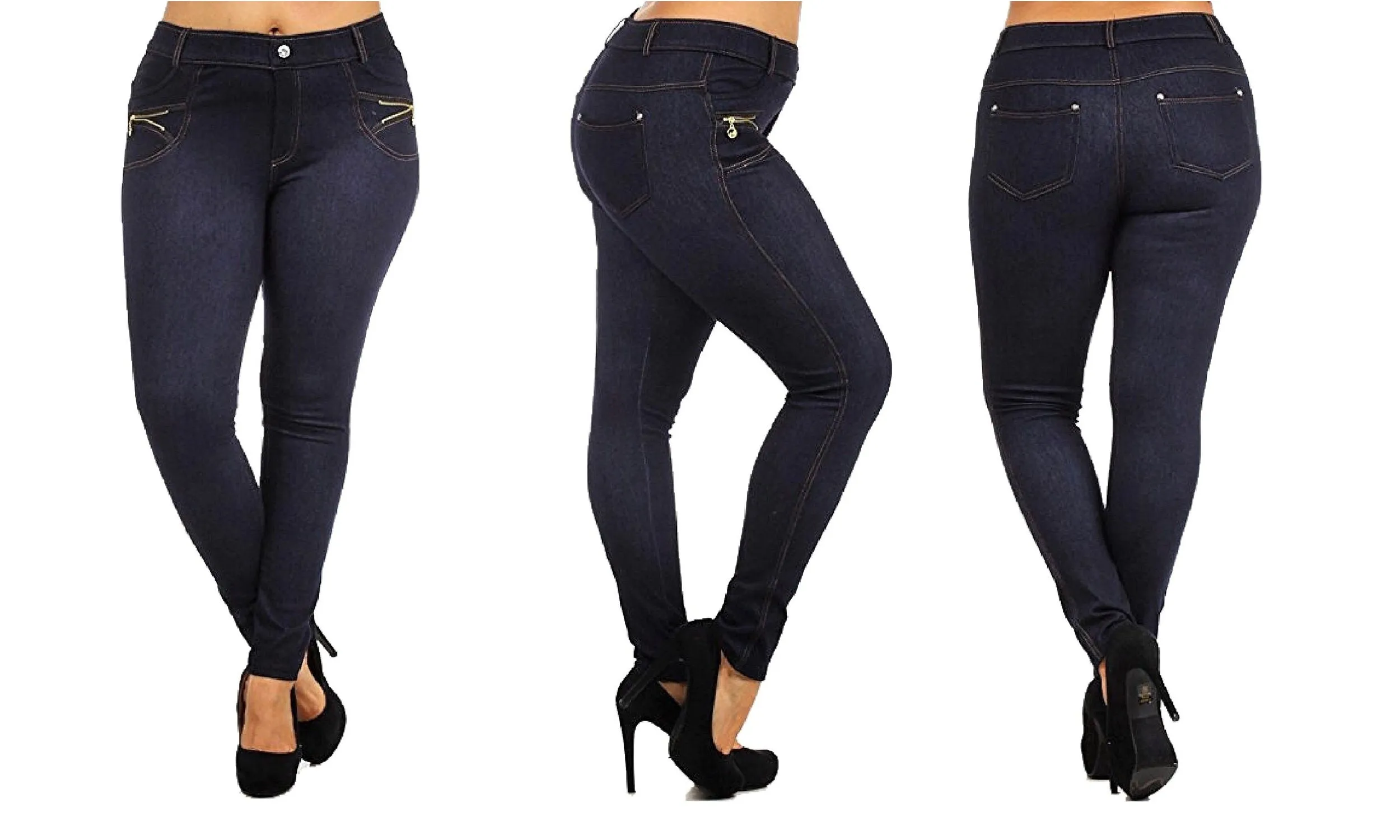 Stretchy & Soft Skinny Jean Leggings (Zipper Accent)