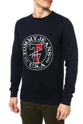TOMMY JEANS Navy Blue Circle Logo Regular Fit Sweater Pullover Size S BNWT