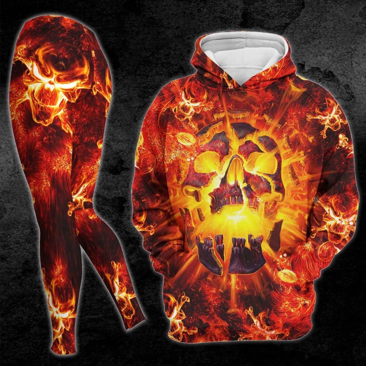 Volcano Skull Print Combo Hoodie and Leggings