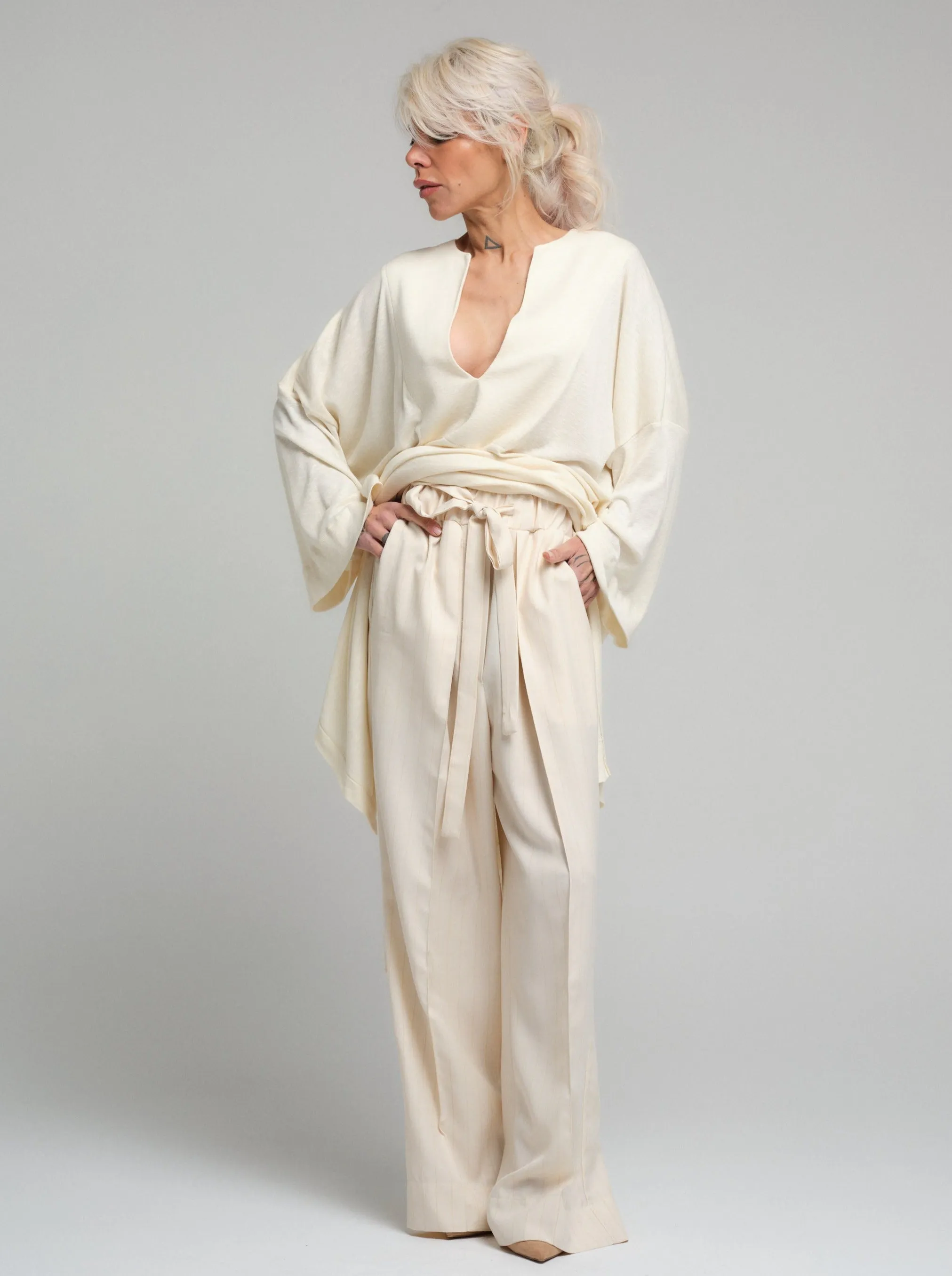 Wide-Leg Pants in Ecru