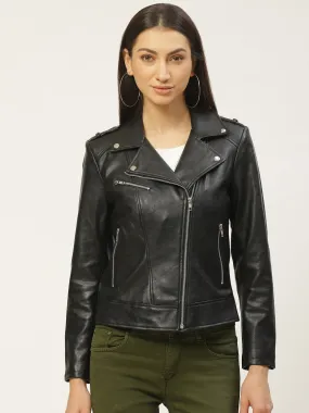 Women Black Solid Lightweight Biker Jacket | QAWACH
