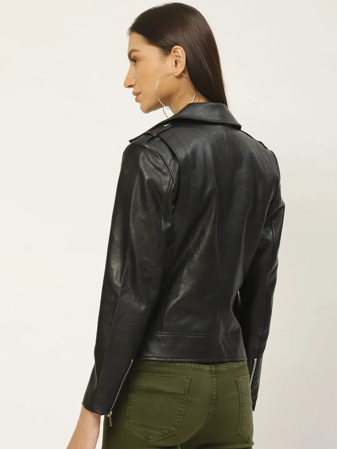 Women Black Solid Lightweight Biker Jacket | QAWACH