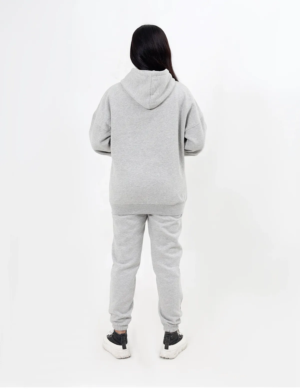 Women's Fleece Sports Pullover Hoodie & Trouser Set - Gray