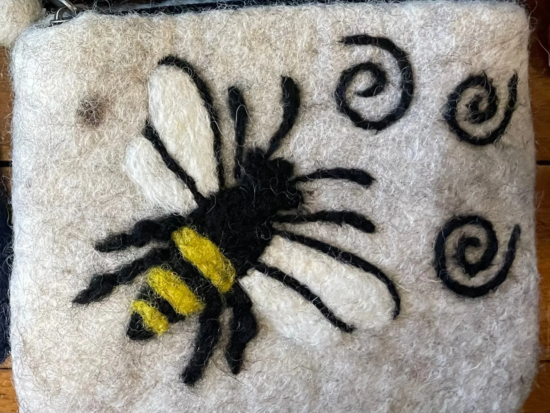 Yellow Jacket with Swirls on Gray Felt Coin Purse